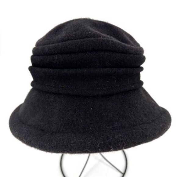 Parkhurst 100% Wool Black Lauren Brim Cloche Bucket Ribbed OSFM - Picture 1 of 5